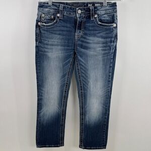 Miss Me Mid Rise Easy Cropped Jeans Size Small Embellished Fleur Retro Boho Y2K